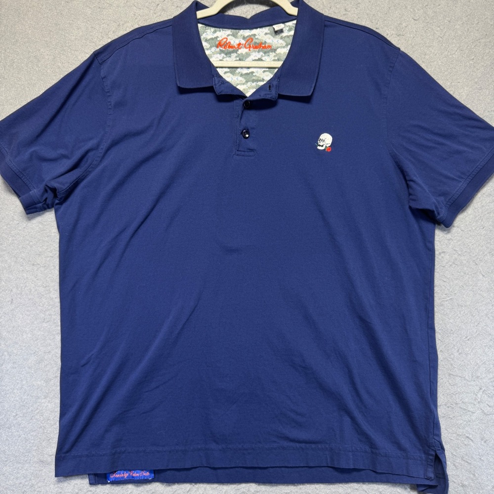 Robert Graham Mens Polo Shirt Skull Rose Embroidery Blue  2XL‎ Read Description